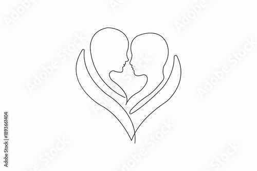 Modern relationship symbol continuous line art sketch
