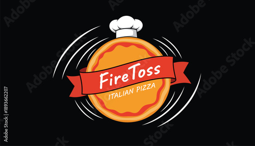 Energetic Graphic Design Logo for FireToss Italian Pizza Brand Concept Vector Illustration 