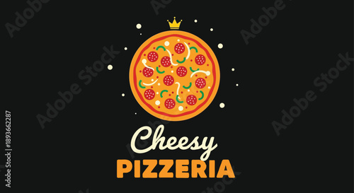 Cheerful Minimalist Pizza Logo Graphic Design Illustration on White Background Vector Illustration 