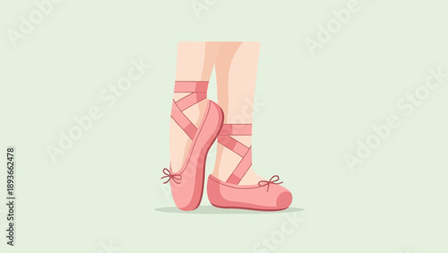 Pink ballet shoes with ribbons tied elegantly around the ankles