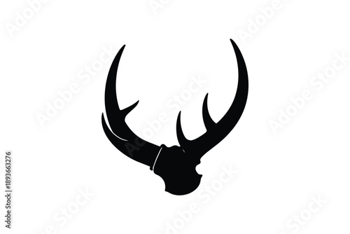 Striking black silhouette of large deer antlers on a clean white background, hunting trophy symbol