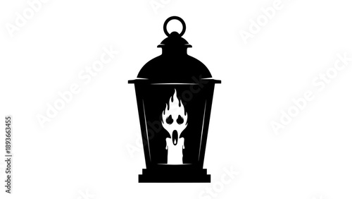Halloween Ghost Lantern Vector Silhouette – Spooky Candle Flame, Skull Face, Star Cutout, Black and White Creepy Decorative Vector Art for Autumn Design, Stock, Catalog, Portfolio