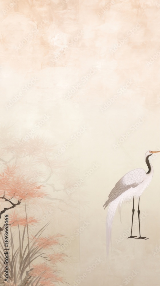 Naklejka premium Crane scenery wallpaper animal bird backgrounds.