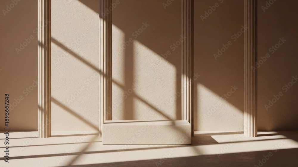 Fototapeta premium Minimalist wall panel with light and shadows on the floor