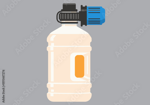 A clean illustration showcases a water bottle with a Zero Flux filter, ideal for camping gear. Modern, flat design with vibrant orange background. Perfect for outdoor and travel themes.