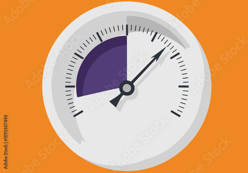 A modern barometer gauge displays a pressure forecast. Clean, minimalist design with a vibrant orange background. Ideal for business, technology, and data visualization concepts.