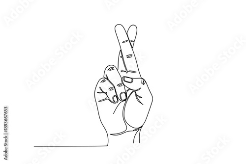 Fingers Crossed Hand Gesture - Continuous One Line Art for Hope and Luck