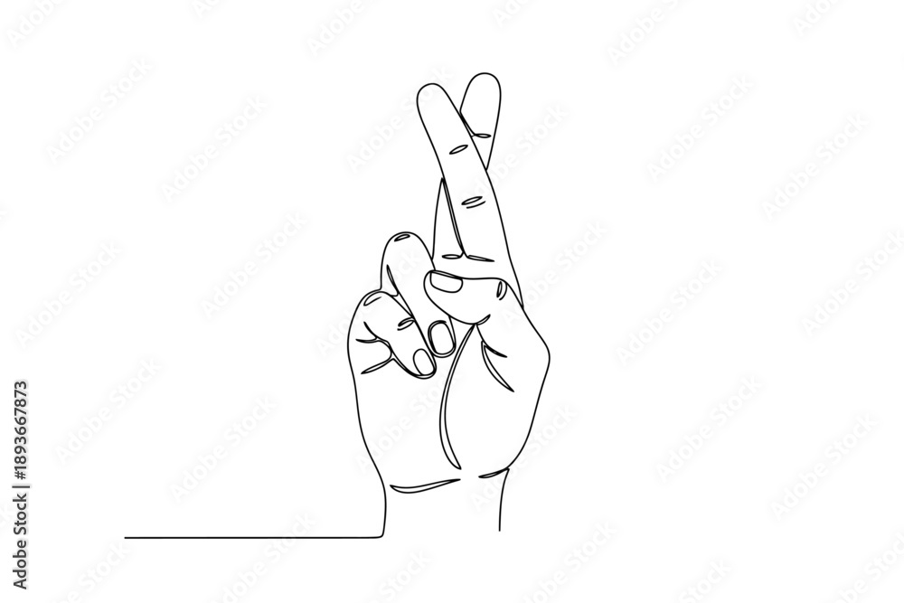 Obraz premium Continuous Line Drawing of Fingers Crossed Gesture for Good Luck