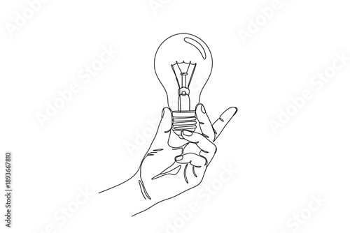 Continuous Line Drawing of a Hand Holding a Light Bulb, Representing Innovation and Idea Generation