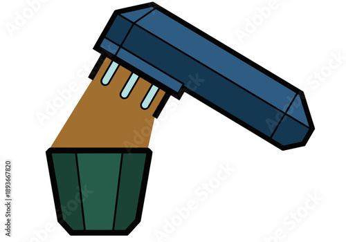 Stylized UV water sterilizer illustration. Modern, geometric design with a dark teal background. Focus on water purification technology. Clean, graphic style suitable for commercial use.