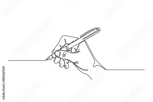 Continuous Line Drawing of a Hand Writing with a Pen