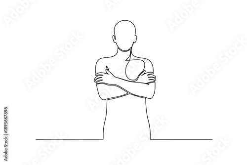 Continuous Line Drawing of Person Huddling with Arms Crossed