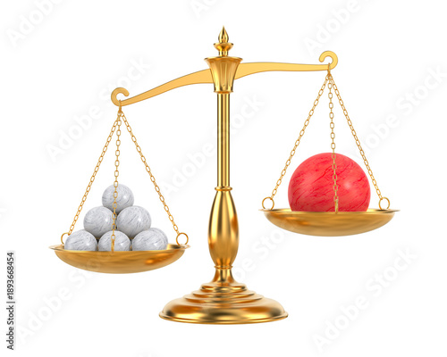 Different balls on scale. Isolated 3D illustration on white background