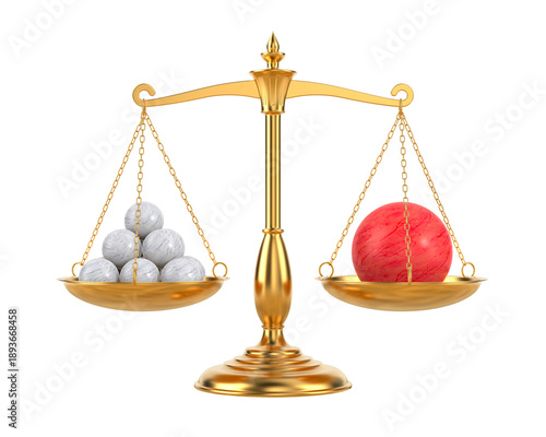 Different balls on scale. Isolated 3D illustration on white background