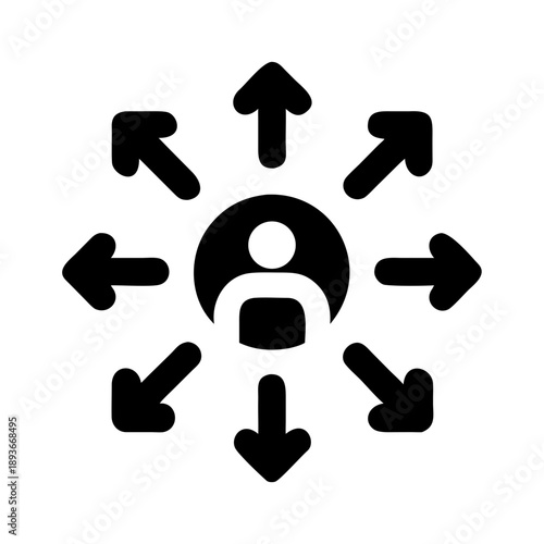 Black and white vector icon illustration of assembly point for emergency evacuation safety concept