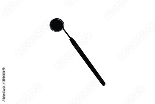 Black silhouette of a dental mirror on a white background used for clinical examination by professional dentist