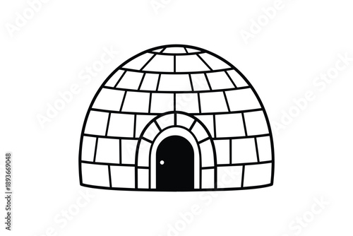Traditional igloo house made of ice blocks with dark entrance isolated on white background as arctic winter home