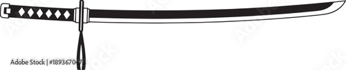 Black and White Sketched of a Samurai Sword with Tassel sketched black and white traditional