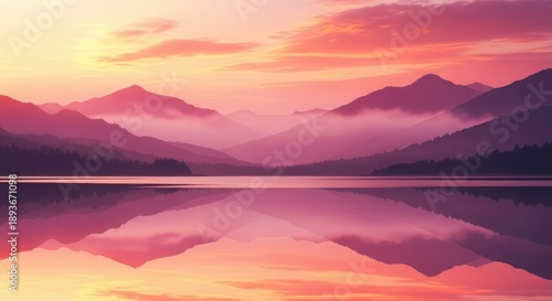 Wallpaper Mural A serene lake surrounded by majestic mountains during a breathtaking sunset Torontodigital.ca