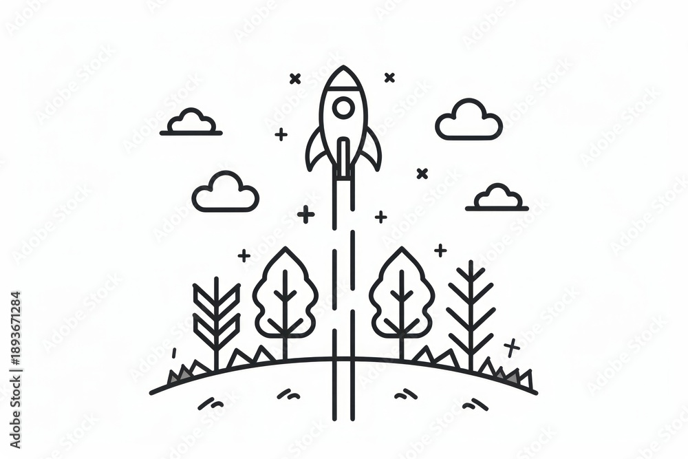 Fototapeta premium Rocket launch in nature illustration