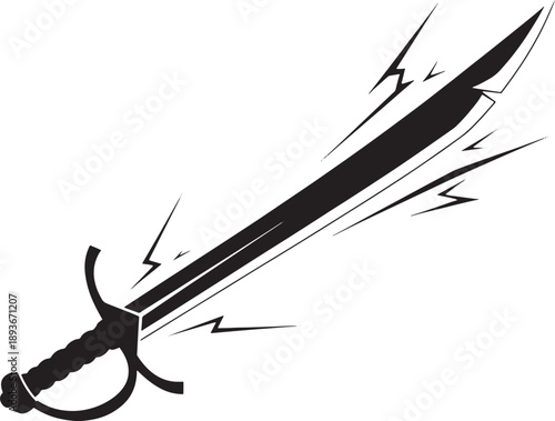 Black and White Sketched of a Sword with Lightning Effects blade handle