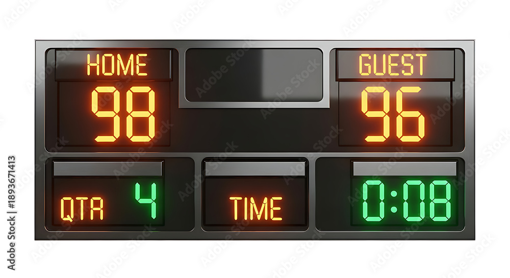 Fototapeta premium Basketball scoreboard with home and guest scores isolated on transparent background