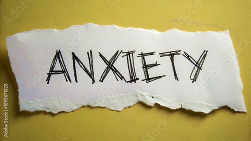 Torn paper with anxiety written on it in black marker