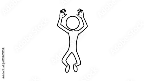 Simple line drawing of a person jumping with arms raised.
