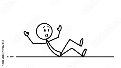 Stick figure character slipping and falling on the ground.