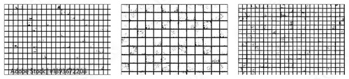 Set of three distressed grid textures with grunge effects and geometric lines