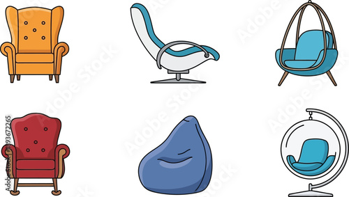 Collection of various comfortable chairs and seating options for modern home interiors and living room decor