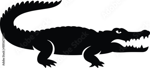 Crocodile silhouette flat vector illustration, black alligator animal icon isolated on white background, wildlife reptile logo design, minimal simple graphic