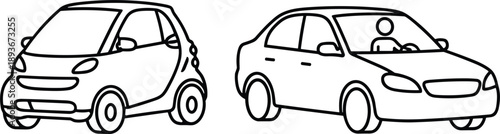 Car outline illustration icons set featuring compact city vehicle sedan automobile transportation hand drawn vector design