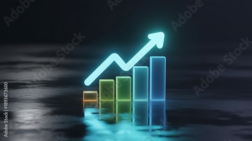 Glowing Business Growth Chart with Arrow on Dark Surface