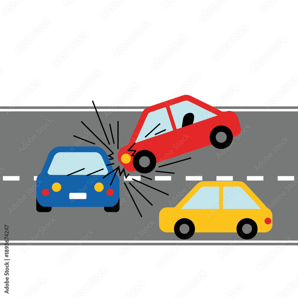 Naklejka premium Three cars crash on a road accident scene with damage vehicles collide on highway