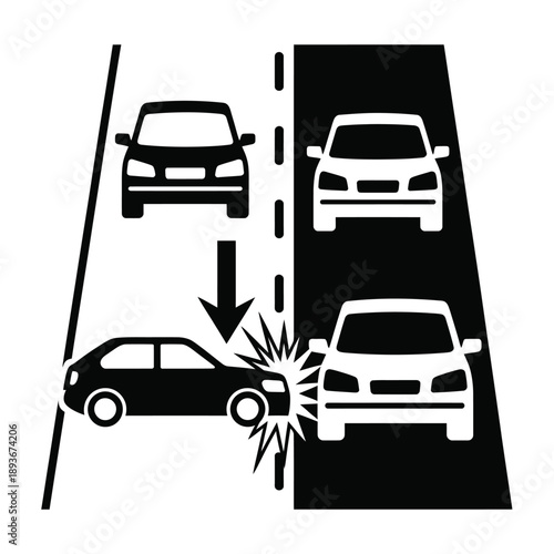 Cars crossing road and colliding with each other in traffic accident