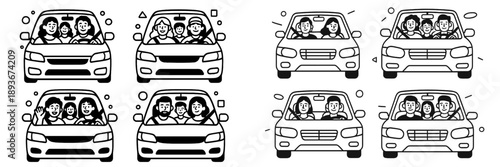 Vector illustration of people enjoying a car ride together