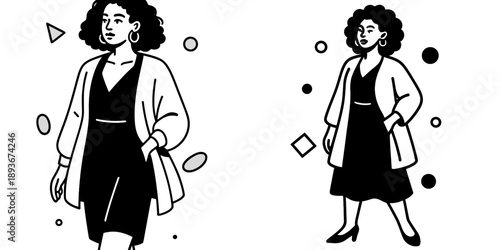 Modern woman in stylish outfit walking confidently in vector design