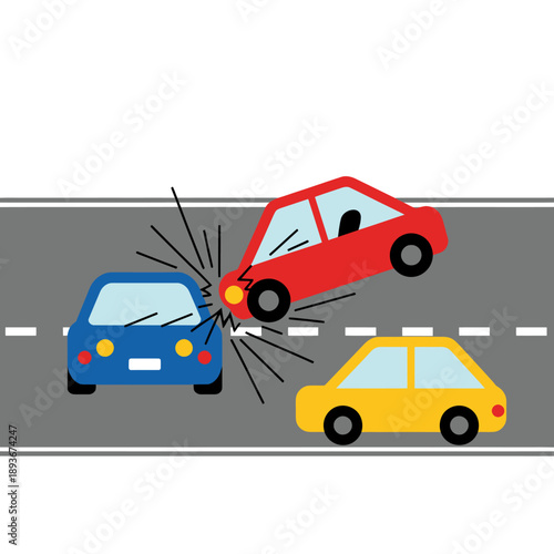 Three cars crash on a road accident scene with damage  vehicles collide on highway