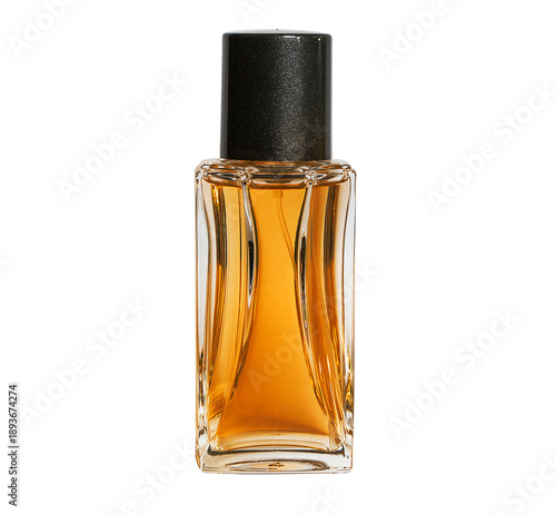 Close-up of a bottle of cologne on a white background