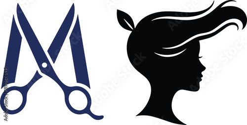 Hair salon and beauty profile icons set featuring scissors haircut stylist fashion silhouette vector symbols design