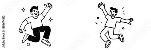 Joyful person celebrating with energetic jumps and hand waves