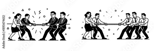 Office team building activity with tug of war competition