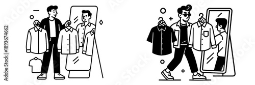 Shopping for new shirts with a trendy mirror reflection