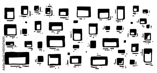 Abstract composition with hand drawn rectangular shapes and squares