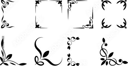 Decorative ornamental corners collection with vintage swirls and floral vector elements for design