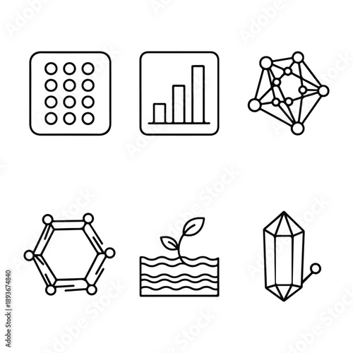 Six science and technology with transparent background symbol collection