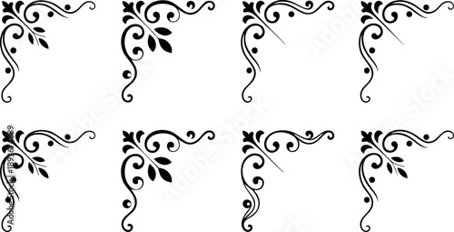 Decorative ornamental corners collection with vintage swirls and floral vector elements for design