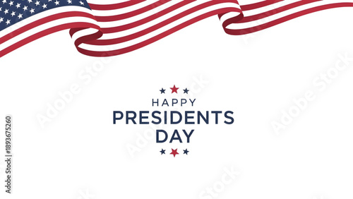 Happy Presidents Day with American flag waving in background
