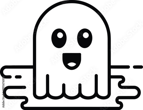 Cute Ghost Emerging from Liquid Splatter, Vector Icon for Halloween